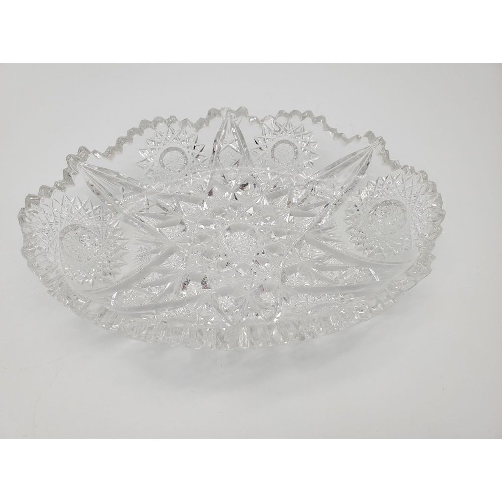 Vintage Sawtooth Crystal Relish Dish 8x6